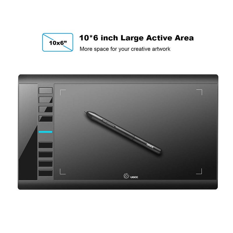 UGEE M708 Drawing Tablet,10 x 6 inch 16K Pressure Level Digital Graphics Tablet,Battery-Free Stylus,8 Hot Keys Compatible with Win,iOS,Android,Prefect for Artist,Designer,Beginner Online Teaching - Image 2